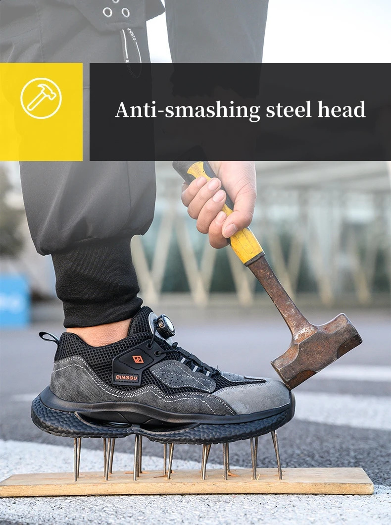 Safety Shoes Men Steel Toe Work Shoes Rotated Button Lightweight Indestructible Anti-smash Safety Boots Protective Work Sneakers 240927
