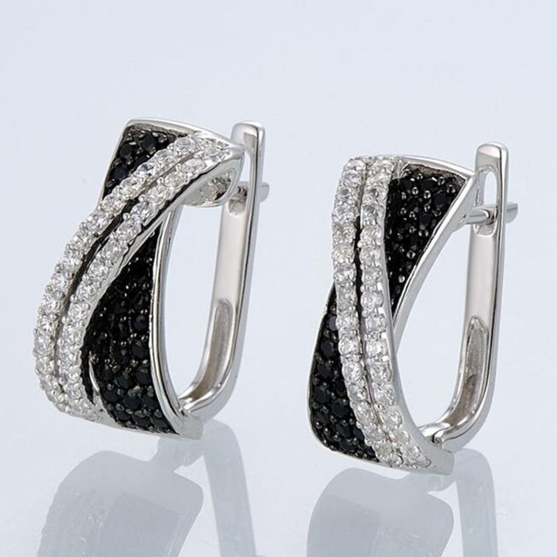 Sterg Sier Black Gold Fill Pave Cubic Zirconia Cross Earrings for Women