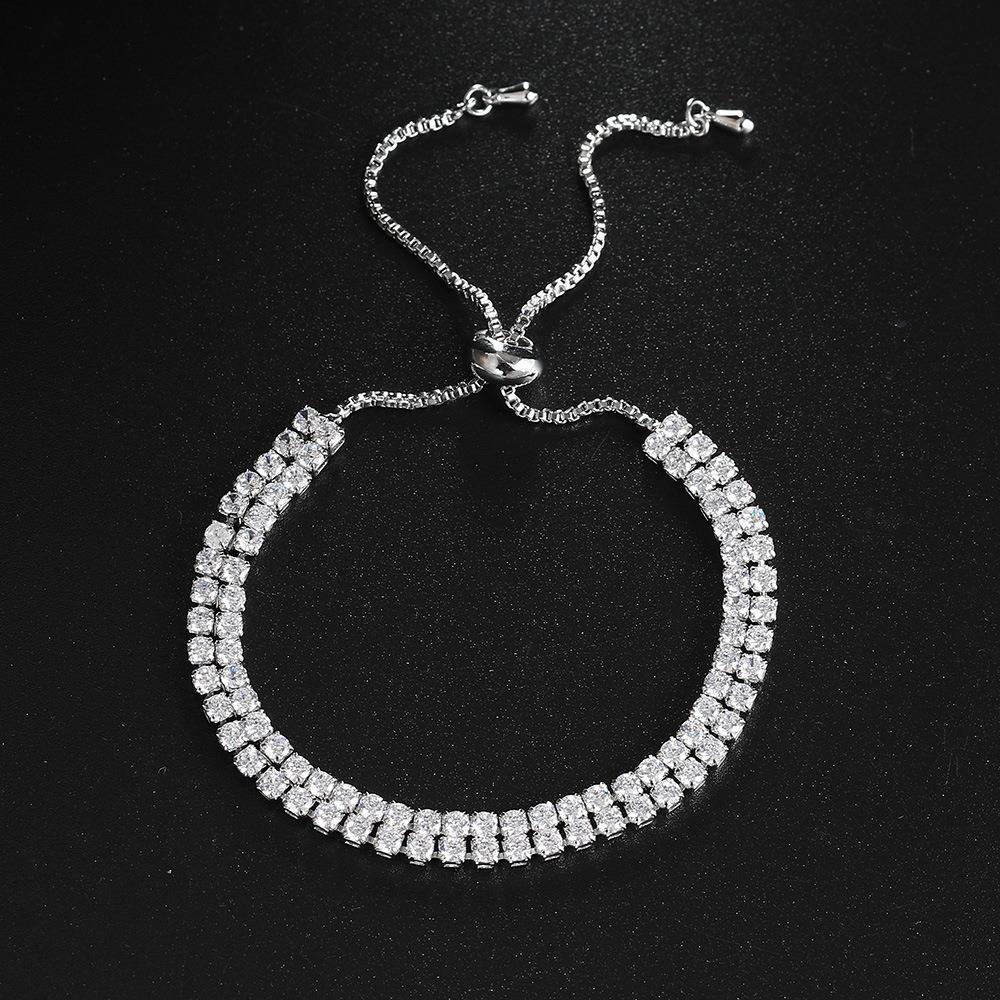 womens double row zircon 2 5mm full dia adjustable tennis bracelet wedding queue jewelry
