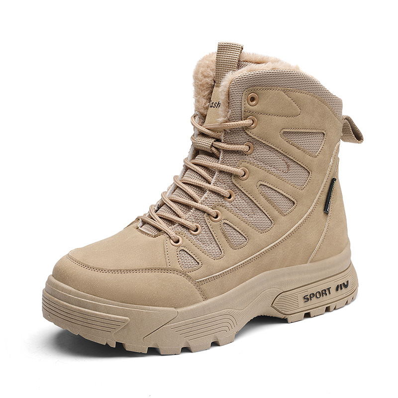 Large men's thick velvet anti slip waterproof warm high top short boots