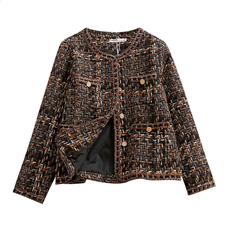 Woolen Jacket Womens Short Autumn Winter Korean Temperament Slim Ladies Tweed Jacket Single-breasted Plaid High-quality Coat 240929