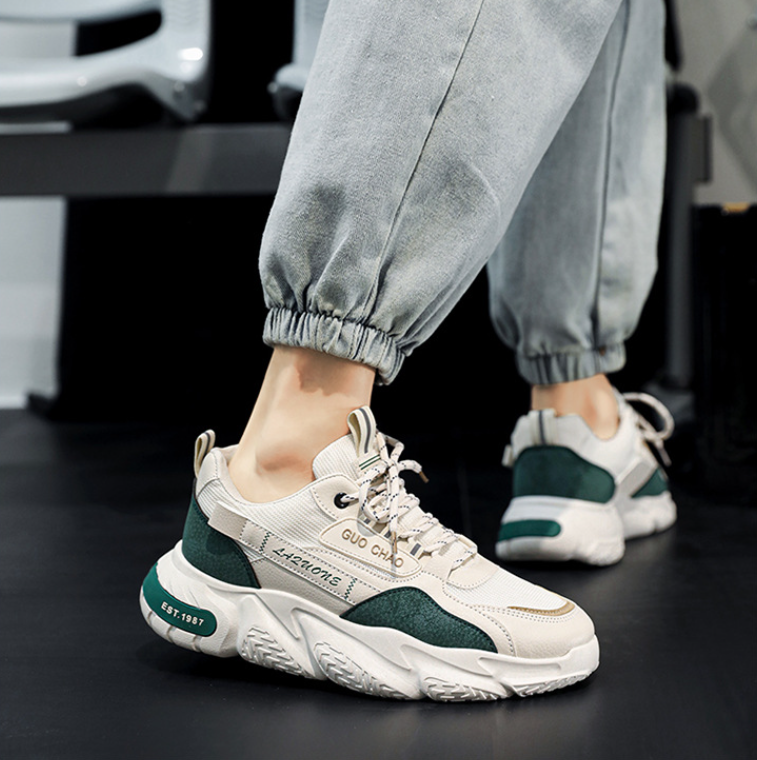 Men Sports Fashion Design Thick Sole Increase Height Sneakers Breathable Running Shoes Anti Slip Triple Black Green Khaki fashion