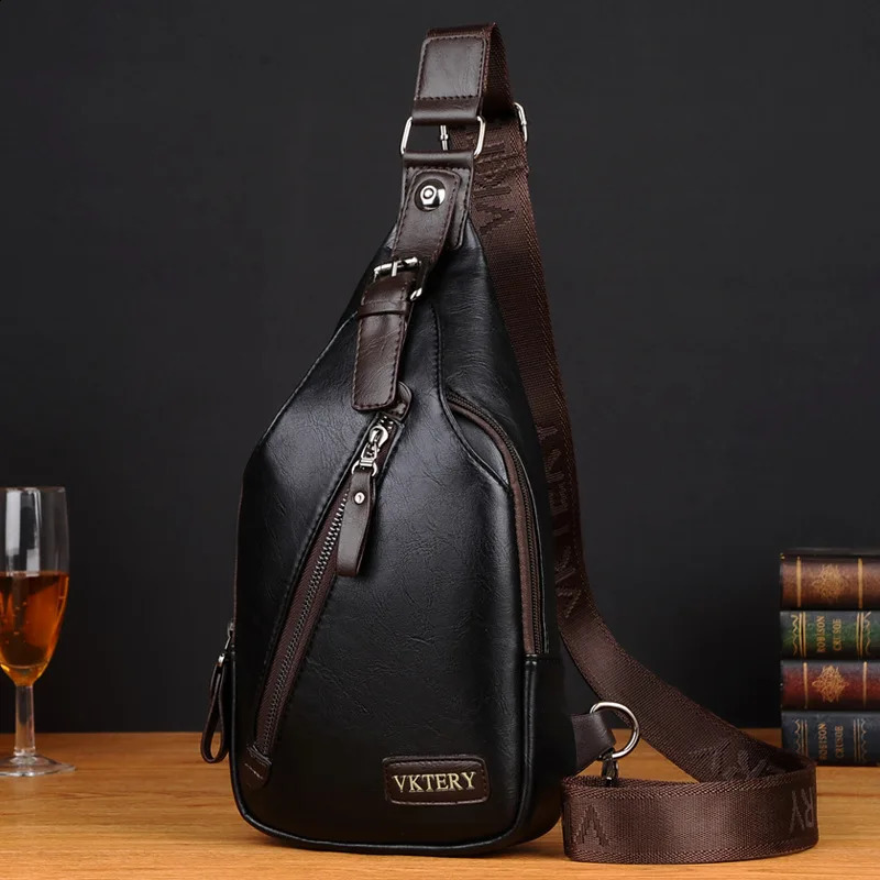 High Quality PU Leather Mens Chest Bag Sports Sling Bag Male Shoulder Messenger Bag Fashion Travel Small Crossbody Bag 240924