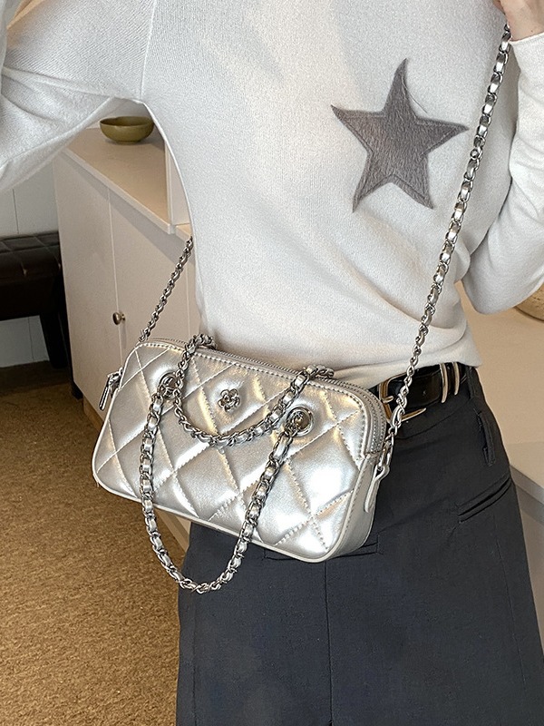Xiaoxiangfengshan Camellia Fashion Versatile Lingge Cross Shoulder Bag
