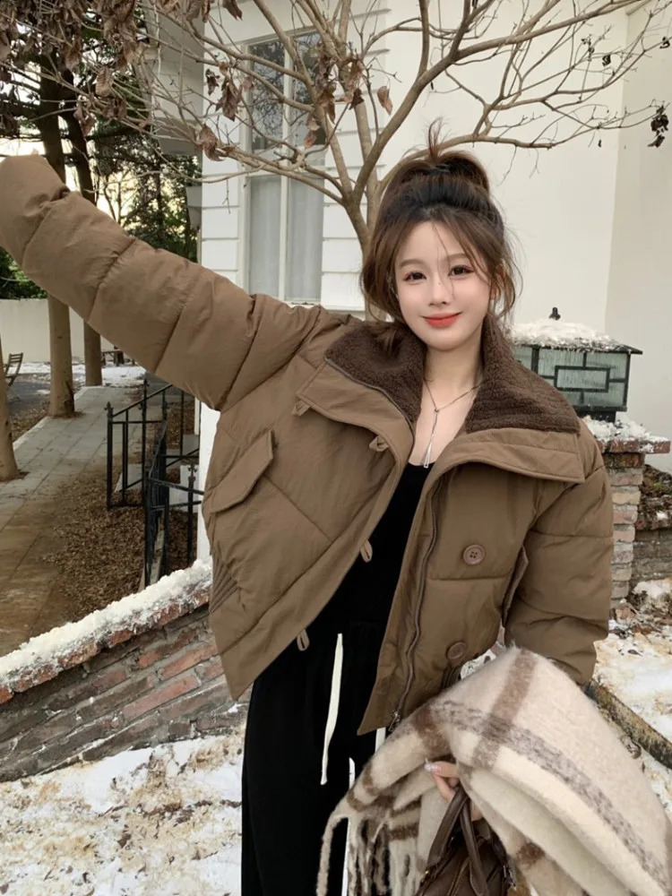 Korean style Women Cotton Jacket Coat Streetwear Fashion Solid Windproof Down Feather Female Puffer Winter Short Outwear 240930