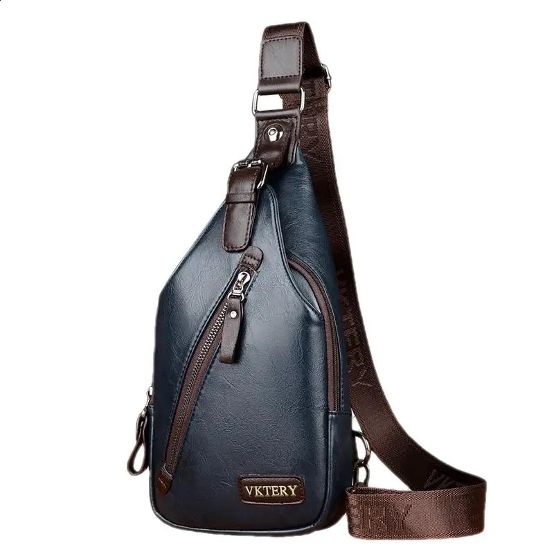 High Quality PU Leather Mens Chest Bag Sports Sling Bag Male Shoulder Messenger Bag Fashion Travel Small Crossbody Bag 240924