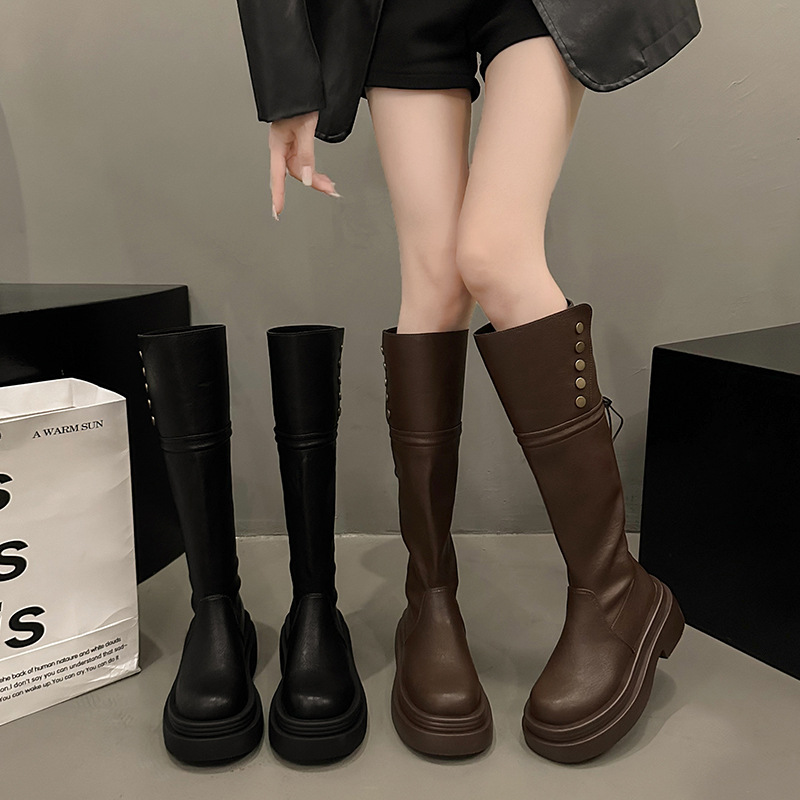 Women Fashion Boots Trendy Design Versatile Thick Sole Increase Height Round Toe Winter Warm Triple Black Brown fashion