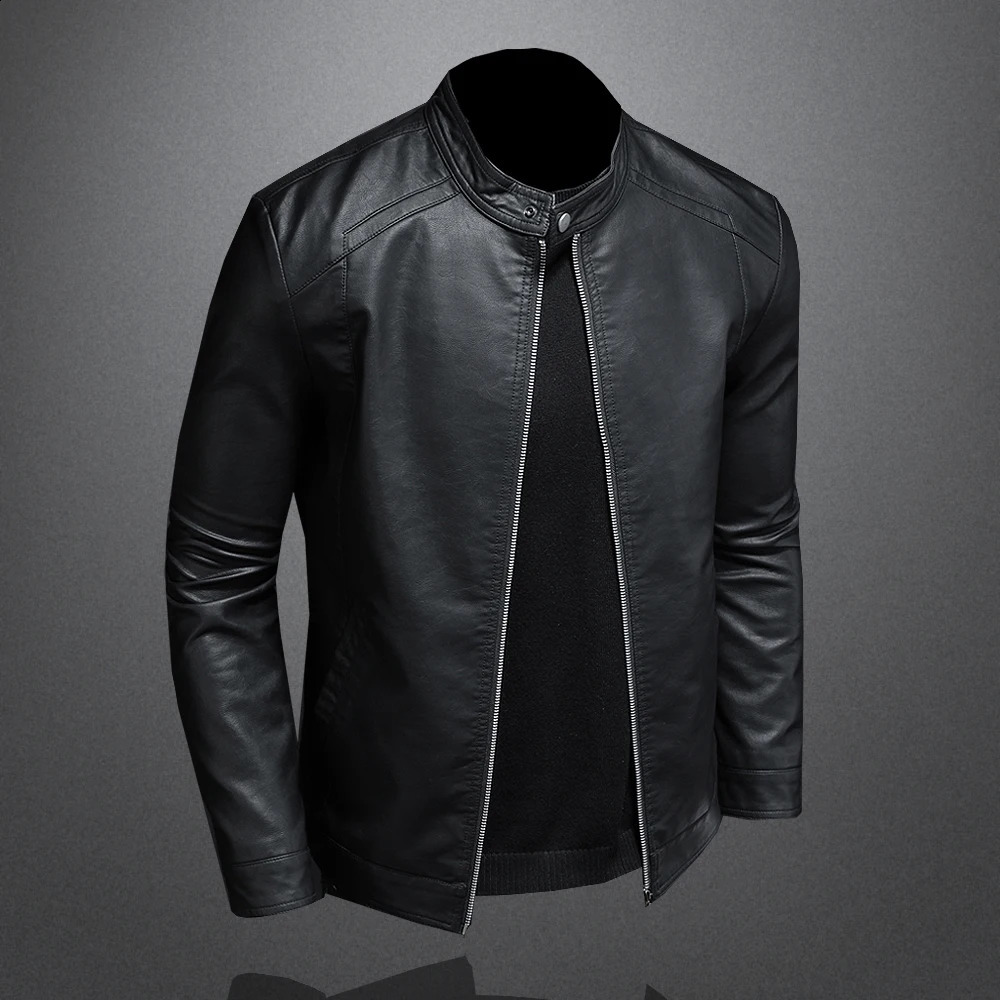 Spring Autumn Leather Jacket Men Stand Collar Slim Pu Fashion Motorcycle Causal Coat Mens Moto Biker 250225