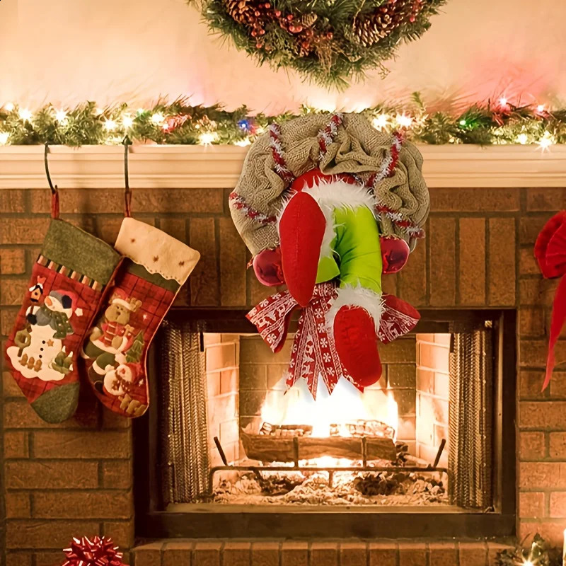 17.72inch Christmas Thief WreathChristmas Elf Leg Wreath Christmas Burlap Wreath Holiday Decoration 240925