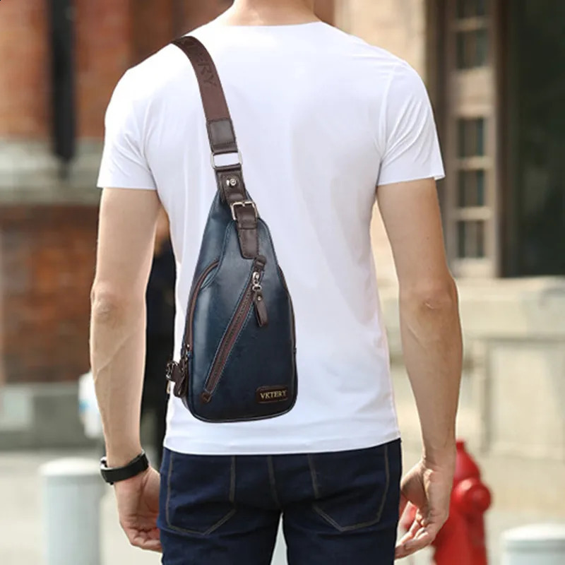 High Quality PU Leather Mens Chest Bag Sports Sling Bag Male Shoulder Messenger Bag Fashion Travel Small Crossbody Bag 240924
