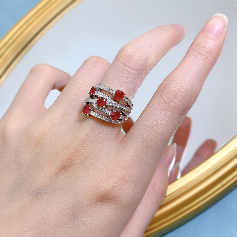 Choucong Cross Wedding Rings Luxury Jewelry Pure 100% 925 Sterling Silver Round Cut Ruby Moissanite Diamond Gemstones Party Eternity Women Finger Ring