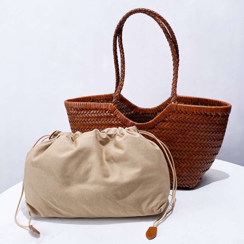 Genuine Leather Handwoven Tote Bags For Women Designer Handbag Purse 2024 New In Cowhide Braid With Inner Pocket Shoulder