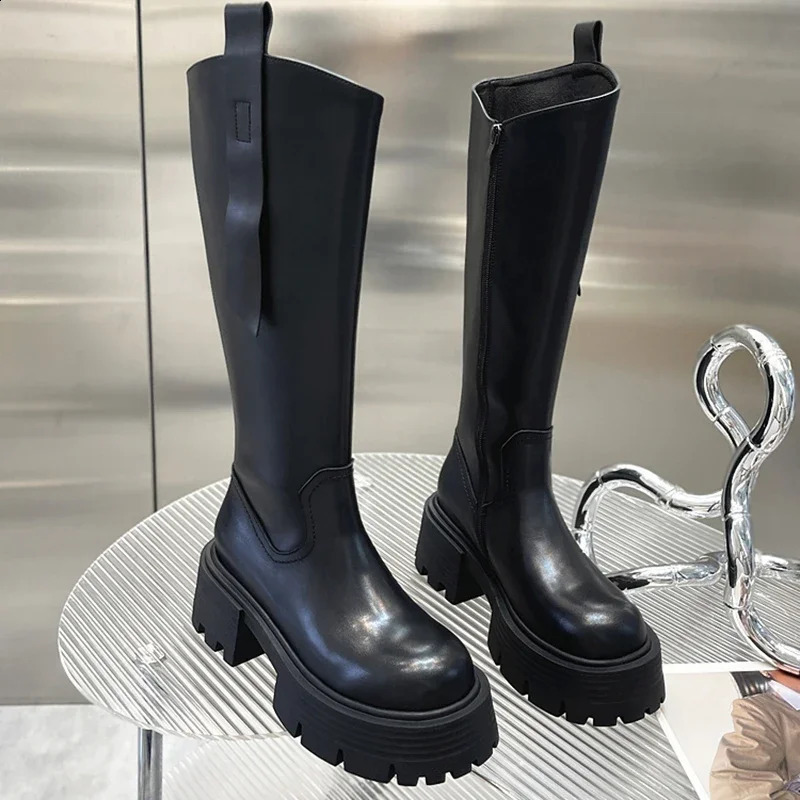 Punk Style Women Knee High Boots Fashion Zippers Shoes Heel Autumn Winter Ladies Knight Long Booties 240929