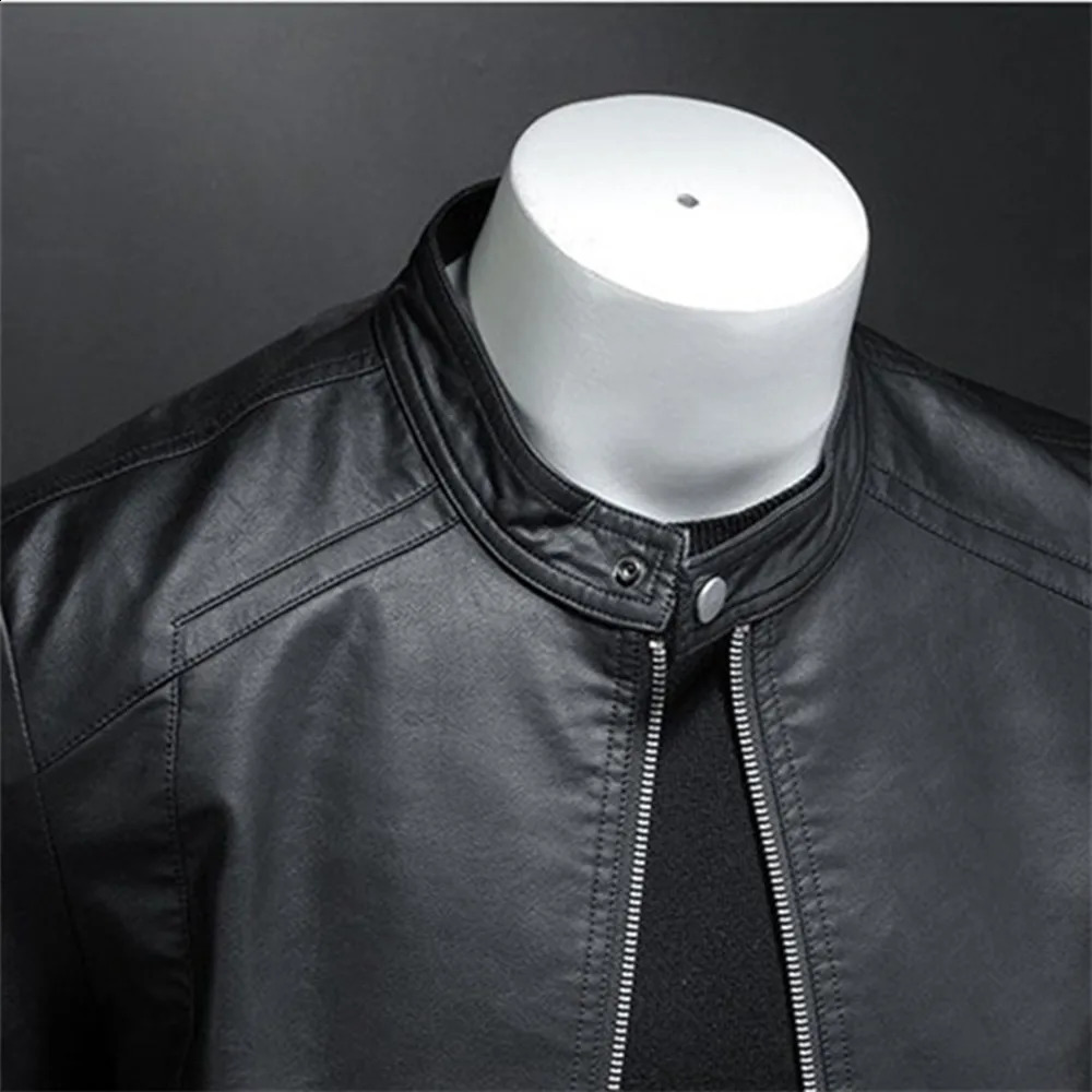 Spring Autumn Leather Jacket Men Stand Collar Slim Pu Fashion Motorcycle Causal Coat Mens Moto Biker 250225