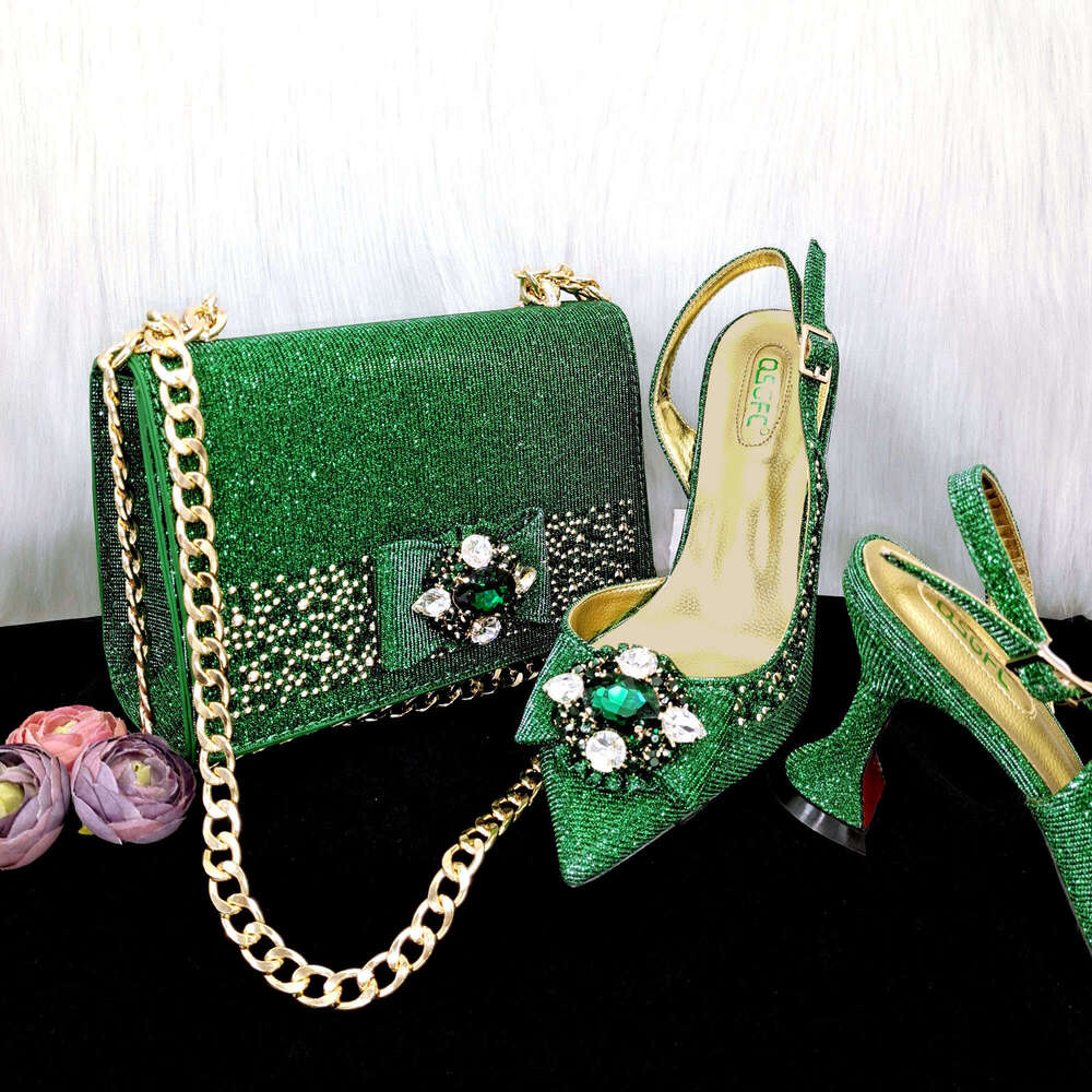 Doershow New Arrival Bag African Sets 2023 Green Nigerian Women Shoes And Matching Bags Set For Wedding Hgg1-4