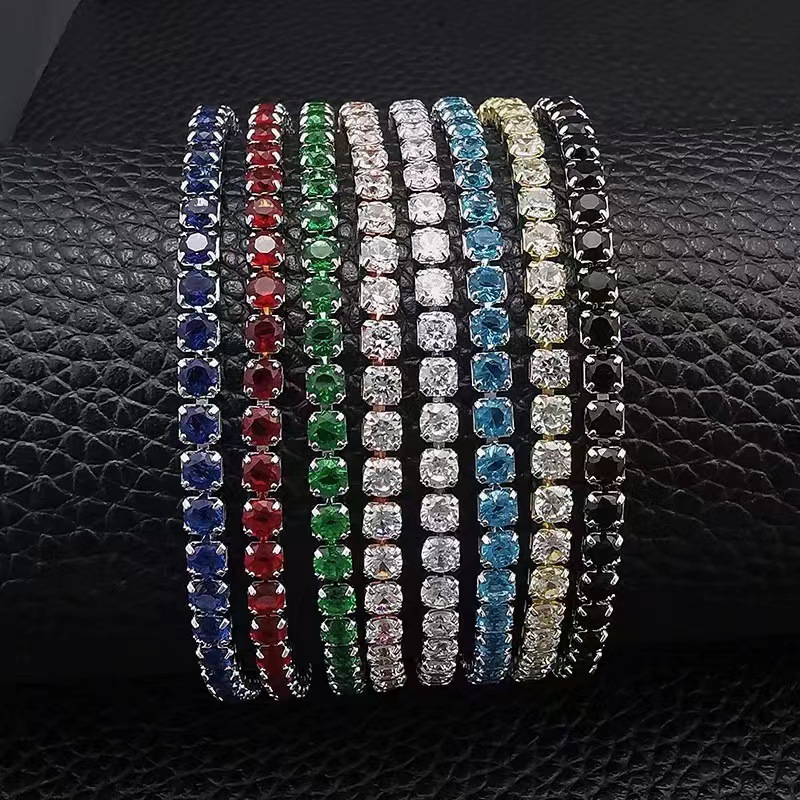 Single row 4mm round full diamond women's tennis bracelet pink cubic zirconia hip hop bracelet luxury jewelry wedding bracelet