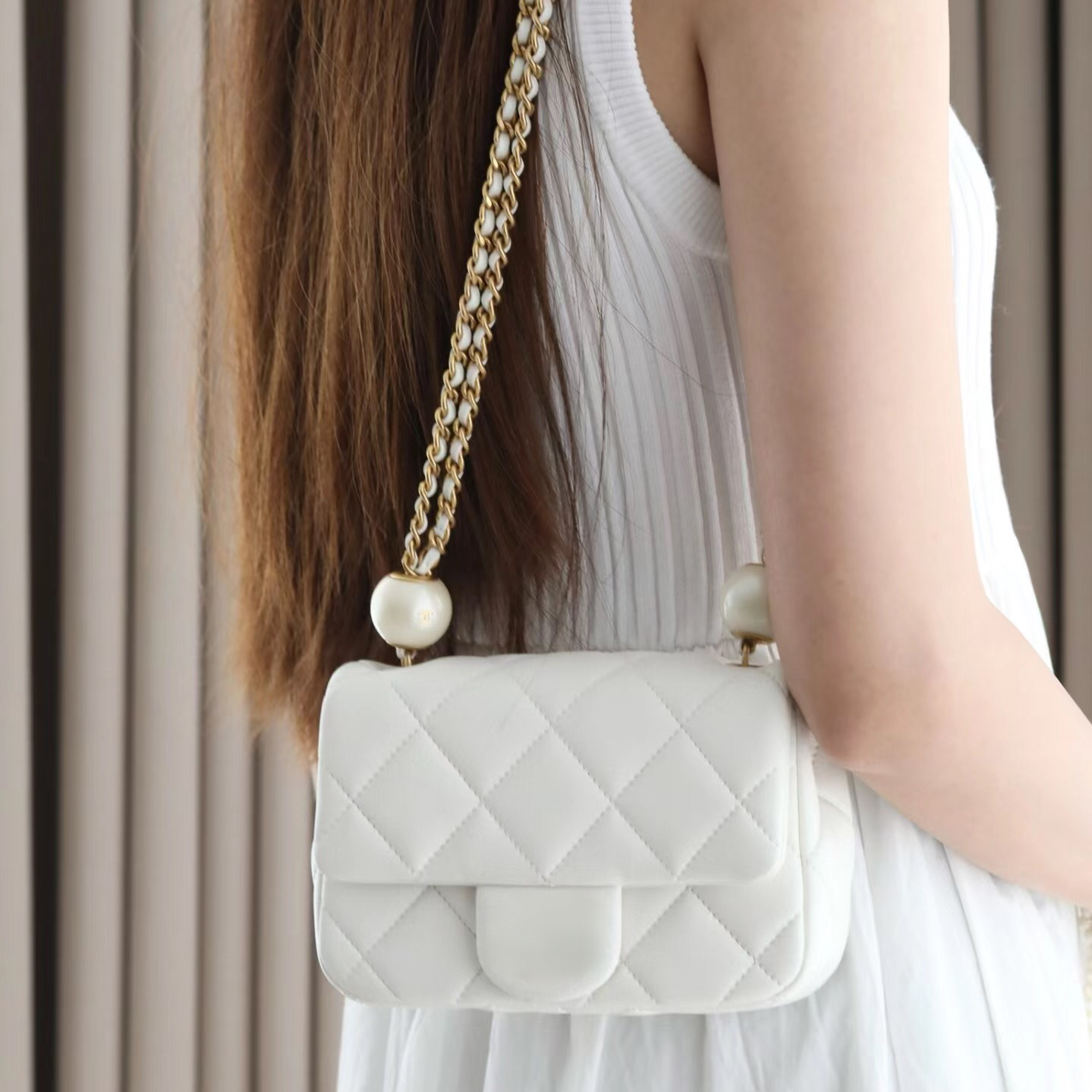 Pearl String Mini Flap Bag Crossbody Bag 17cm 20.5cm Genuine Leather Lambskin Women Shoulder Bag Classic chain bag cf bag With Box 12A Mirror Quality Designer Bag