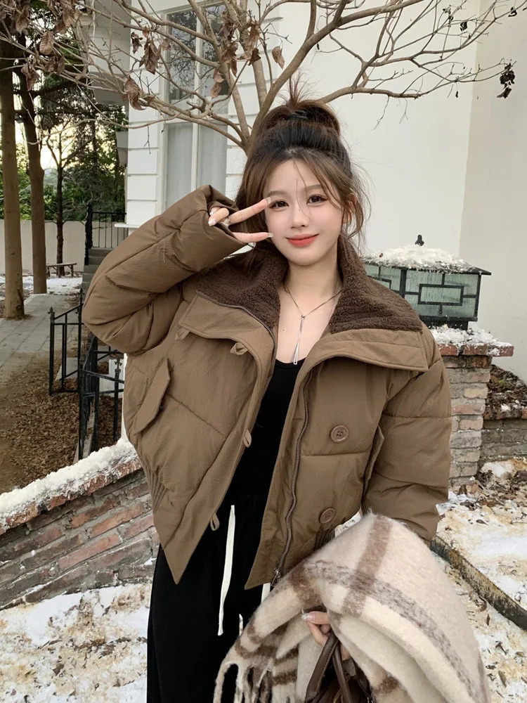 Korean style Women Cotton Jacket Coat Streetwear Fashion Solid Windproof Down Feather Female Puffer Winter Short Outwear 240930