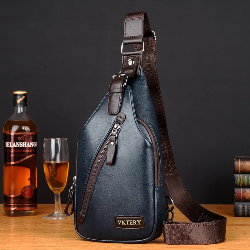 High Quality PU Leather Mens Chest Bag Sports Sling Bag Male Shoulder Messenger Bag Fashion Travel Small Crossbody Bag 240924