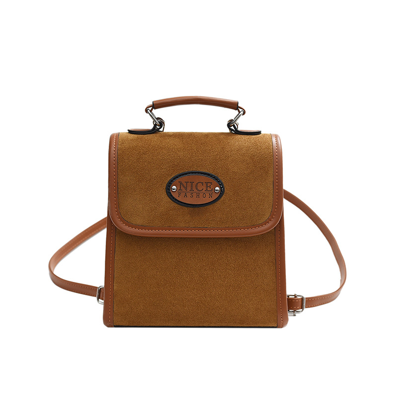 Female 2024 autumn retro college style suede backpack
