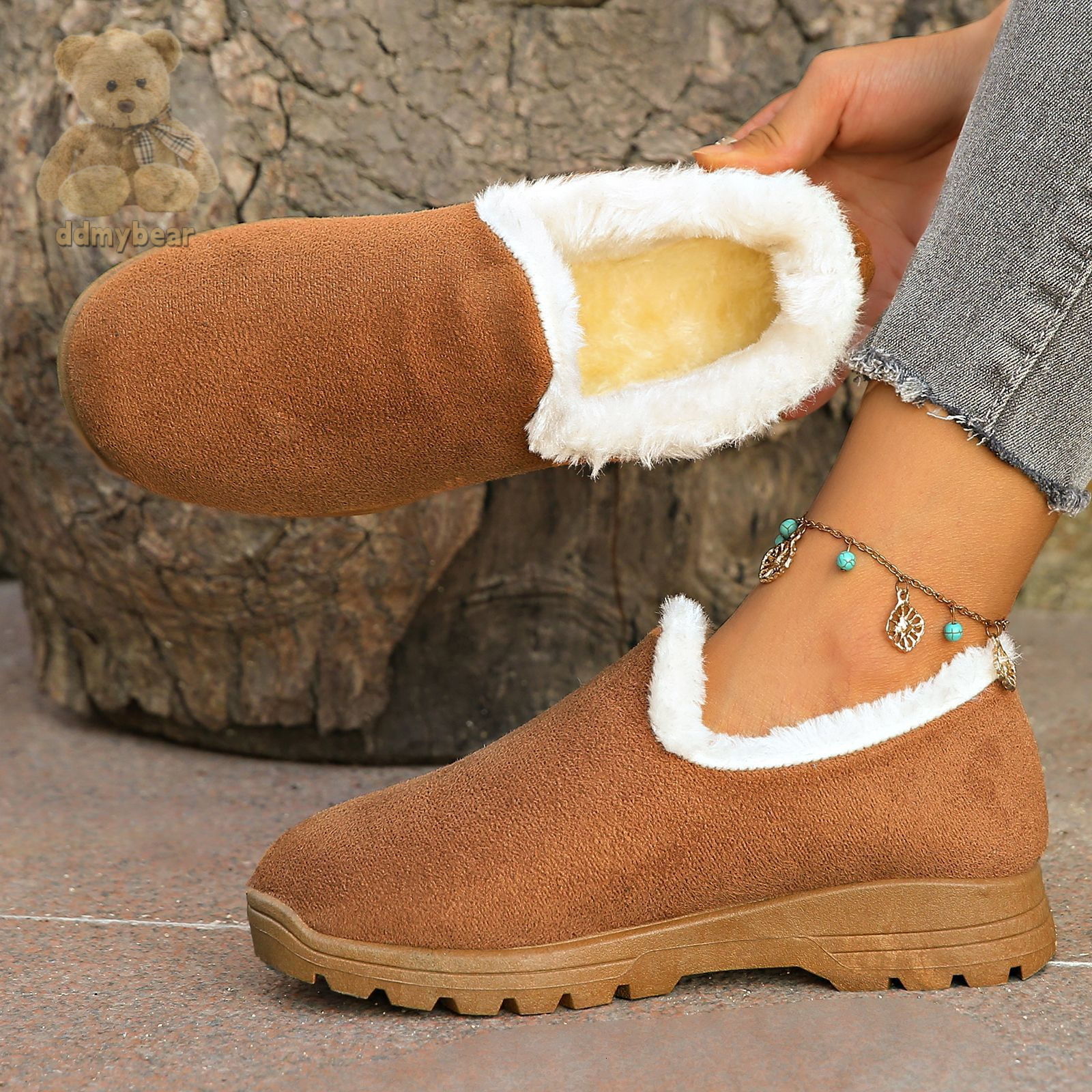Ddmybear Fashionable Hairy Soled Height Increasing Snow Boots Women With Thick Fleece Winter Protection Women Cotton Shoes Warmth Chinese Brand Shoes 