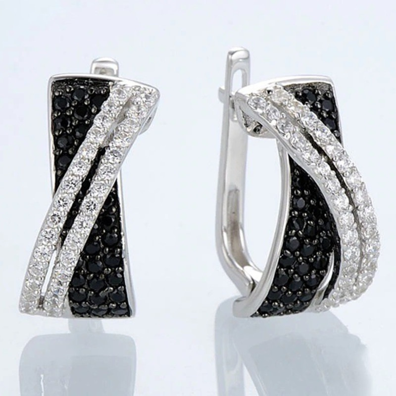 Sterg Sier Black Gold Fill Pave Cubic Zirconia Cross Earrings for Women