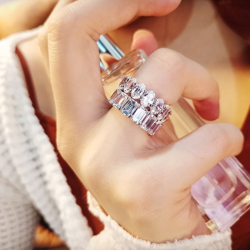 Oval Wedding Ring Set: Sterg Sier, White Topaz & Cubic Zirconia, for Women, Engagement, Party, Gift