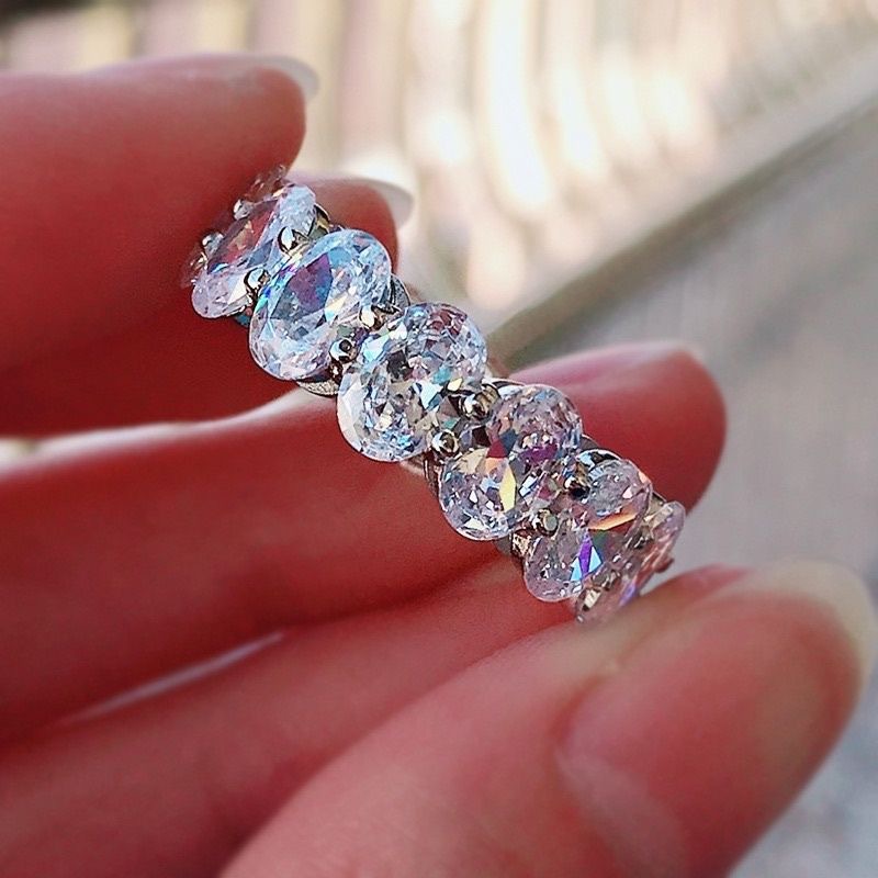 Oval Wedding Ring Set: Sterg Sier, White Topaz & Cubic Zirconia, for Women, Engagement, Party, Gift