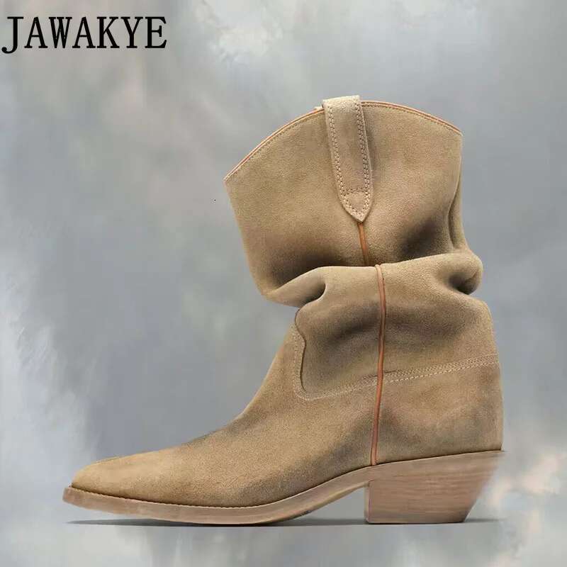 Unisex Western Couple Men & Women's Short Pleated Leather Split Toe Tabi Shoes Cowboy Boots
