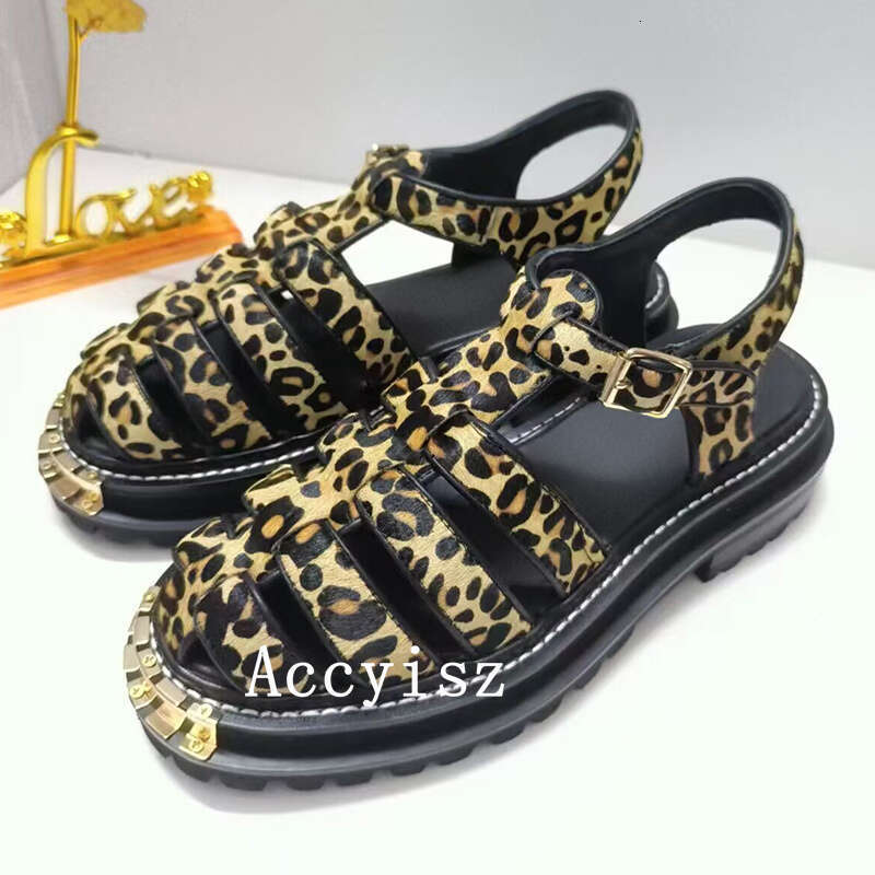 Summer New Solid Color Leopard Pattern Sandals Women's Thick Sole Hollow Simple Versatile Sandalias Daily Casual Commuter Shoes