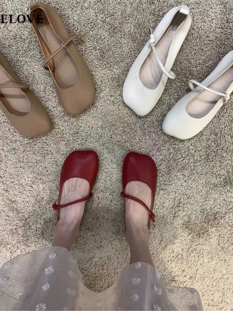 JuneLove Summer Women's Casual Flat Shoes British Style Comfortable Soft Boat Shoes Ballet Soft Bottom Shallow Round Head Ballet Flat Shoes 24092