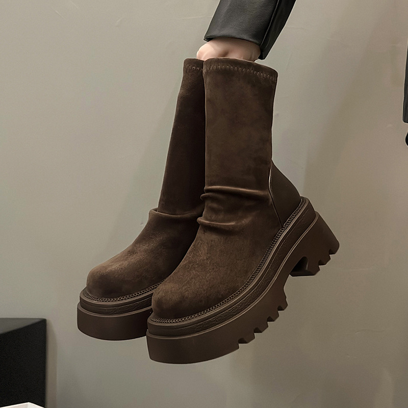 Women's Suede Winter Boots: Vintage Style, Thick Sole Height Increase, Black, Brown, Free Shipping 6c59