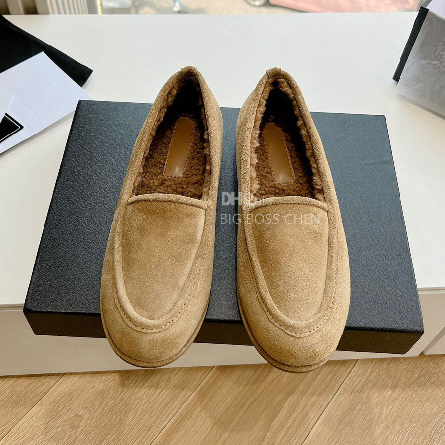 Suede Fur Flat Slip-On Loafers for Women - Fluffy, Cozy hot Dress Shoes with Box