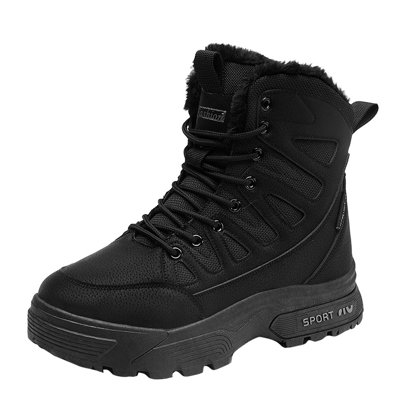 Large men's thick velvet anti slip waterproof warm high top short boots