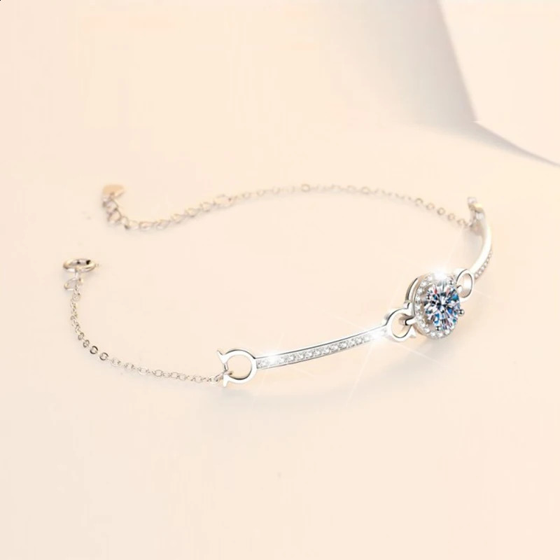 LESF 1 moissani diamond womens bracelet 925 sterling silver round bracelet white gemstone jewelry 240929