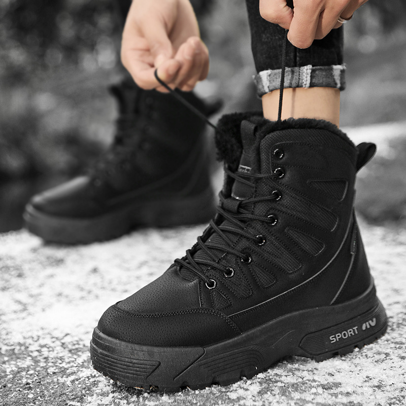 Large men's thick velvet anti slip waterproof warm high top short boots