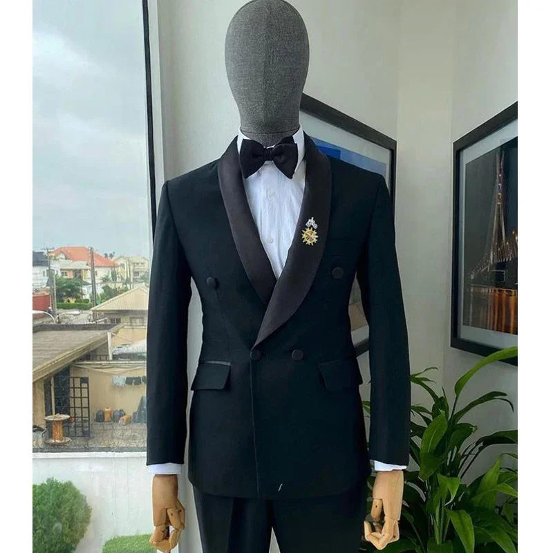 Black Wedding Blazer for Men Slim Fit Male Suit Double Breasted Jacket 1 Piece Formal Groom Tuxedo Fashion Prom Costume