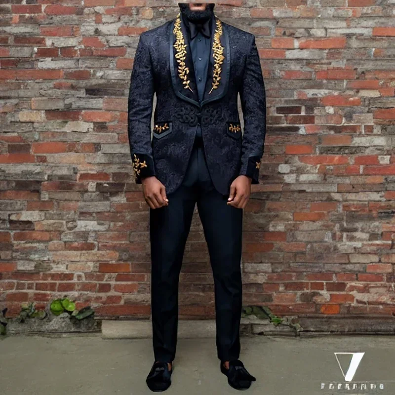 Floral Men Suit Blazer with Christmas Tree Buttons Shawl Lapel Wedding Jacket 1 Piece Wedding Suit Coat for Groom Tuxedo