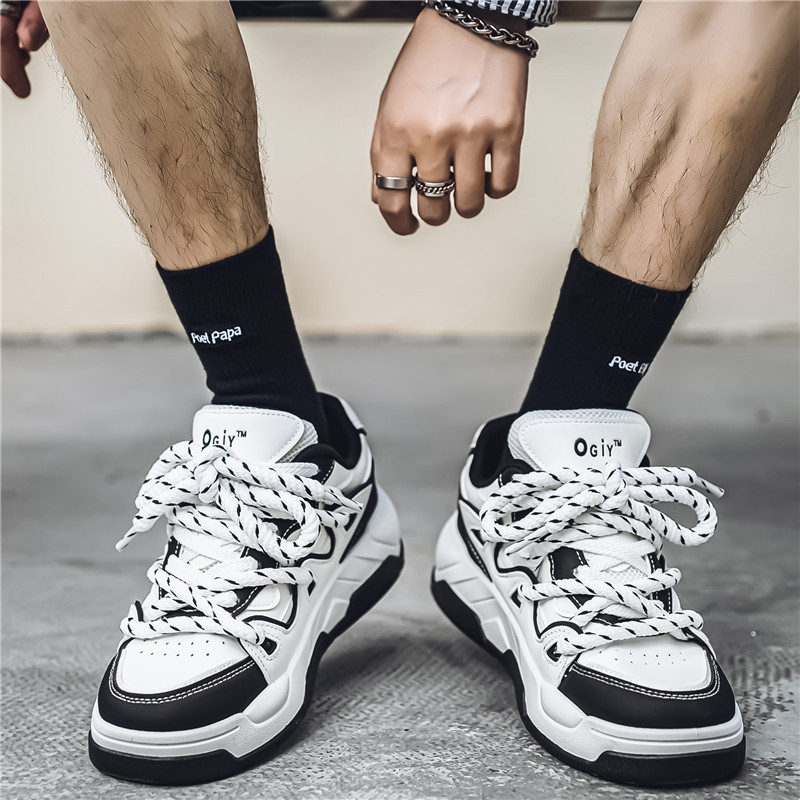 Autumn new men's thick soled leather versatile casual sports shoes