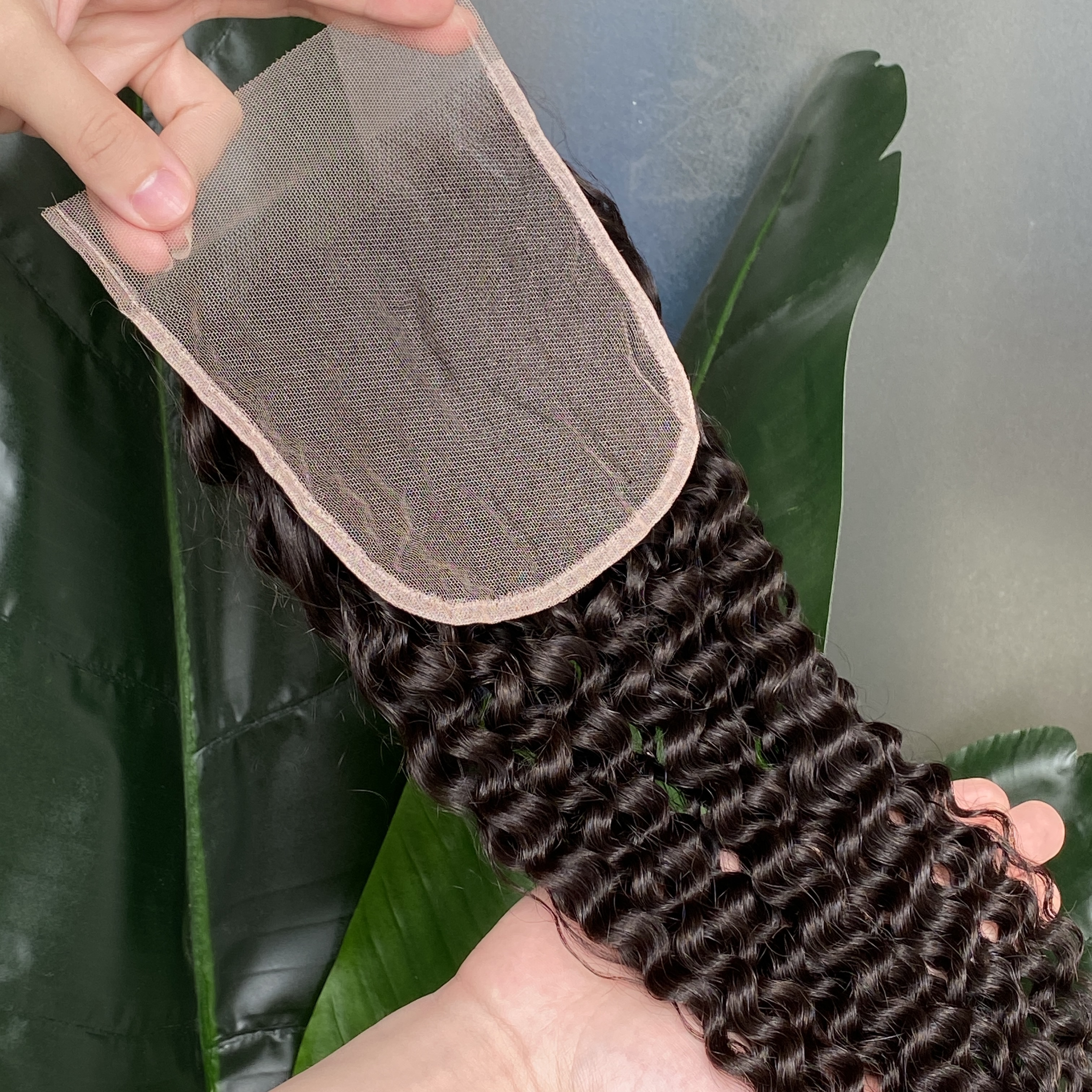 Top Quality 100% Virgin Raw Human Hair Jerry Curly 5x5 HD Lace Closure 1 Piece Natural Color Black Wave Hair Extension
