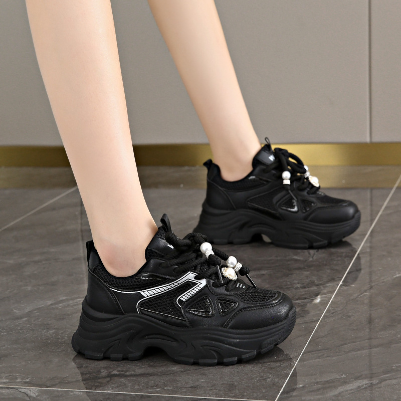 Women's new mesh breathable hollow thick soled sports shoes
