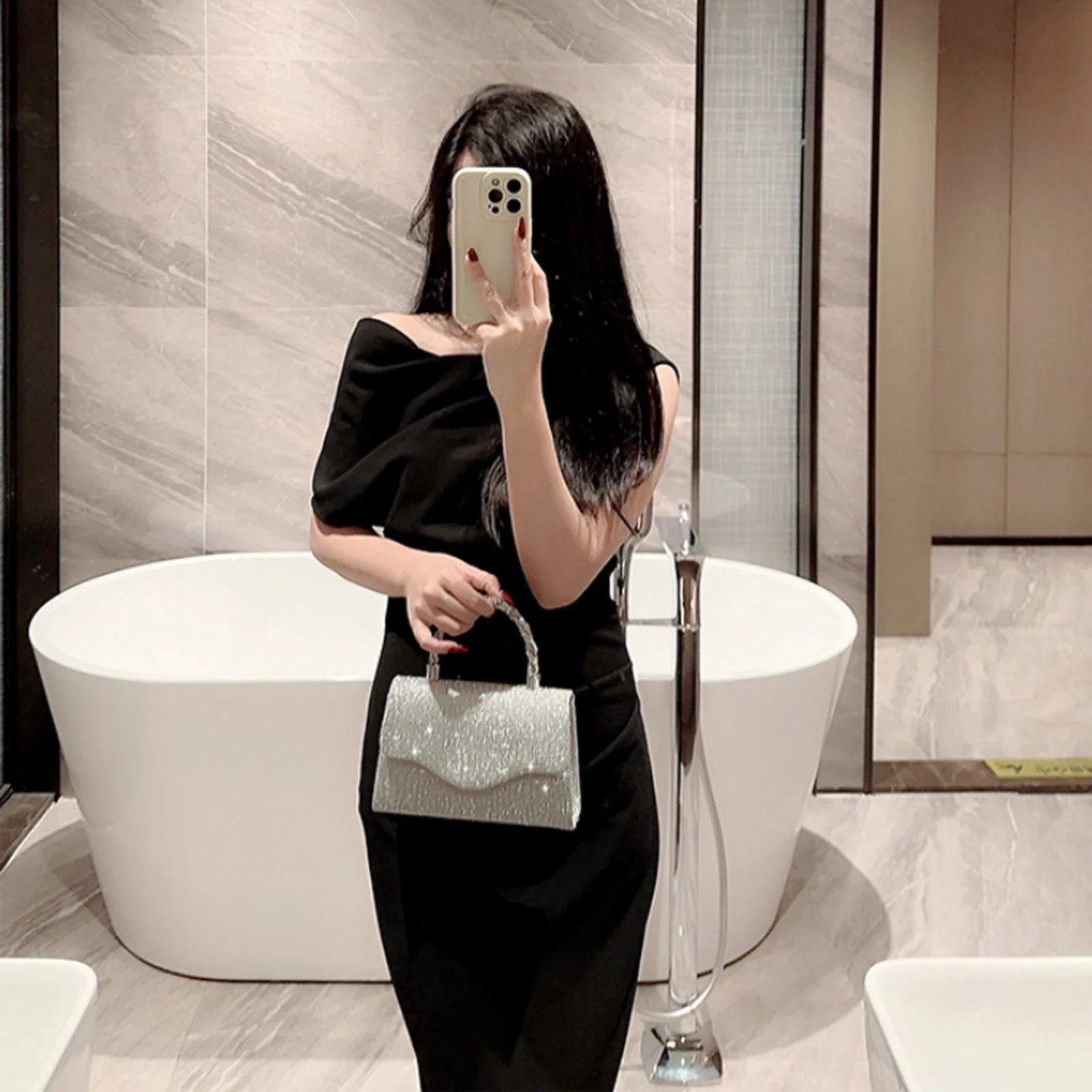 Women Exquisite Silver Evening Bags Dinner Party Banquet Glitter Purse Lady Elegant Wedding Clutches Handbag Female Shoulder Bag 240925