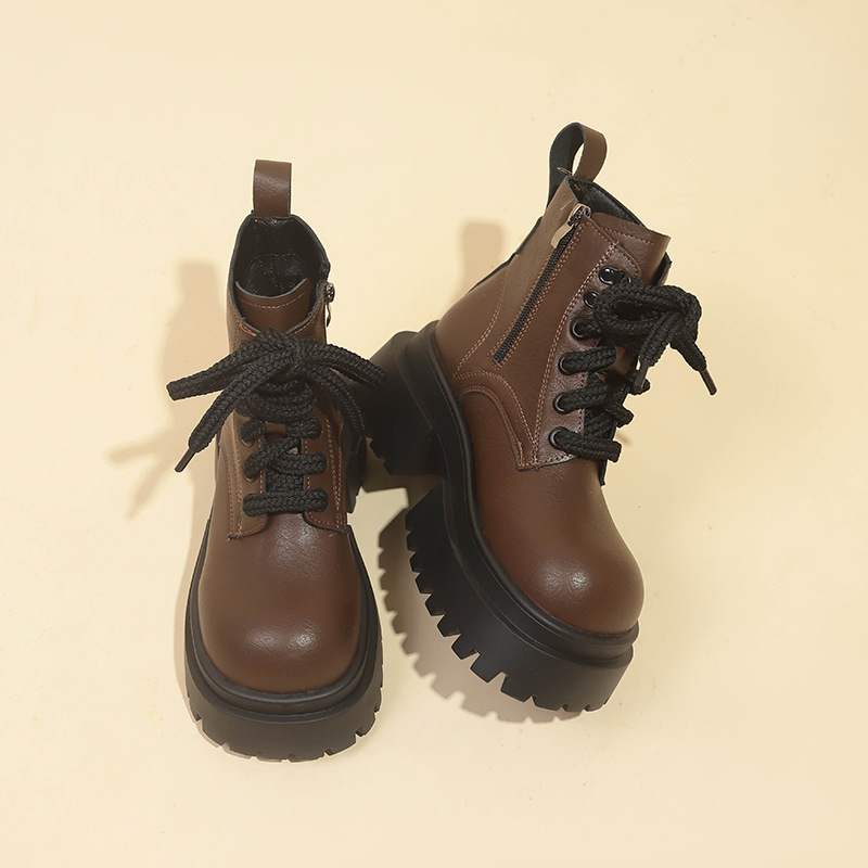 2024 Women's Fashion Boots: Thick Sole Height Increase Round Toe Martin Boots in Sexy Brown, Black, or Beige, Free Shipping bb65