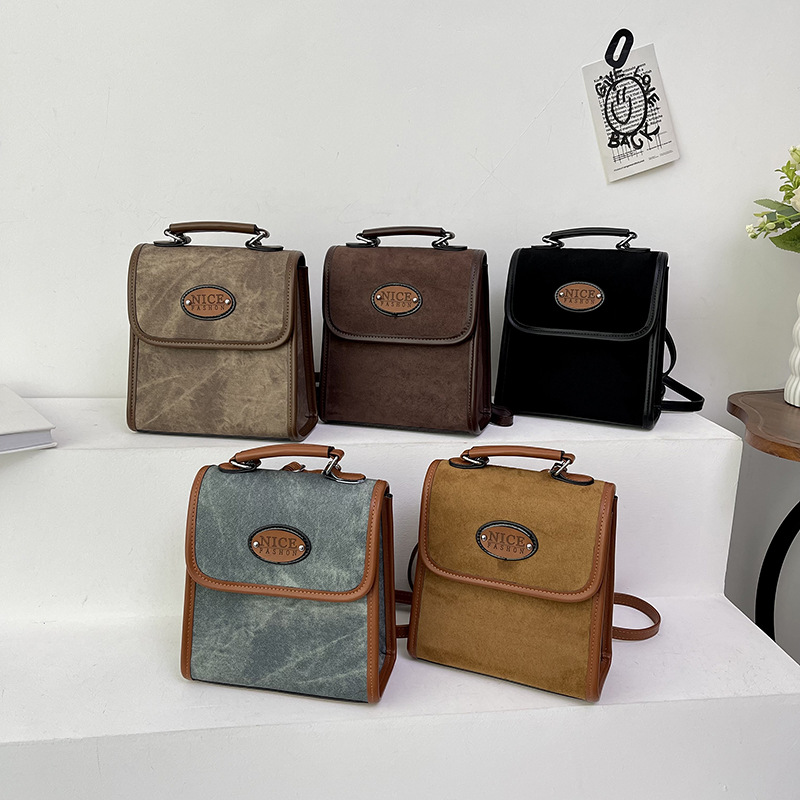 Female 2024 autumn retro college style suede backpack