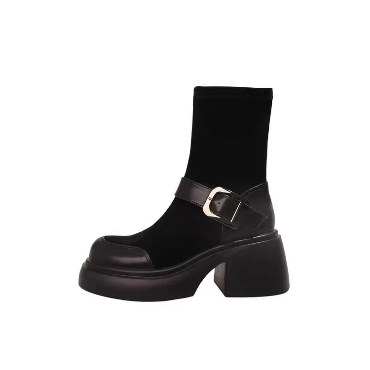 Suede Boots: Trendy Winter Wear, Thick Sole Skinny Boots for Height Increase 8468