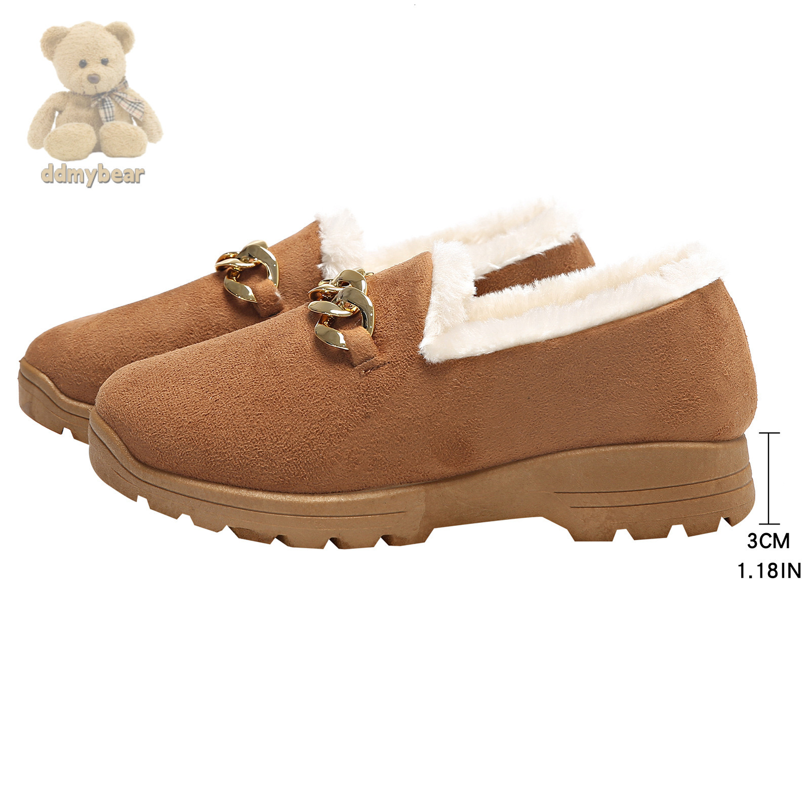 Ddmybear 2024 Autumn/Winter New Cotton Low Cut Warm Women's Snow Boots Black Brown Fashion Chain Bean Shoes Chinese Brand Shoes F1008-25