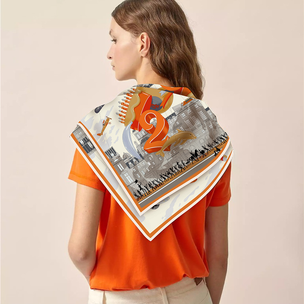 Women Square Head Twill Scarf 90CMx90CM Hair Neck Scarves Shawls Bag Bandanas Tops Summer Spring Accessories Female Foulard Femme 90cm*90cm