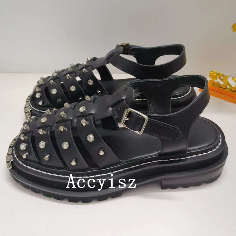 Summer New Solid Color Leopard Pattern Sandals Women's Thick Sole Hollow Simple Versatile Sandalias Daily Casual Commuter Shoes