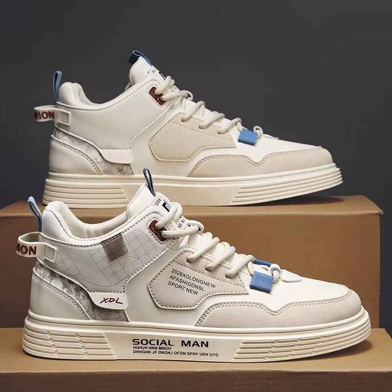 High Top Canvas Men New Breathable White For Spring Autumn Seasons, Men's And Versatile Sports Board Shoes Trendy Shoes