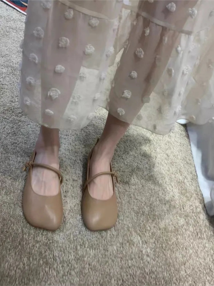 JuneLove Summer Women's Casual British Style Comfortable Boat Soft Bottom Shallow New Round Head Ballet Flat Shoes 240924